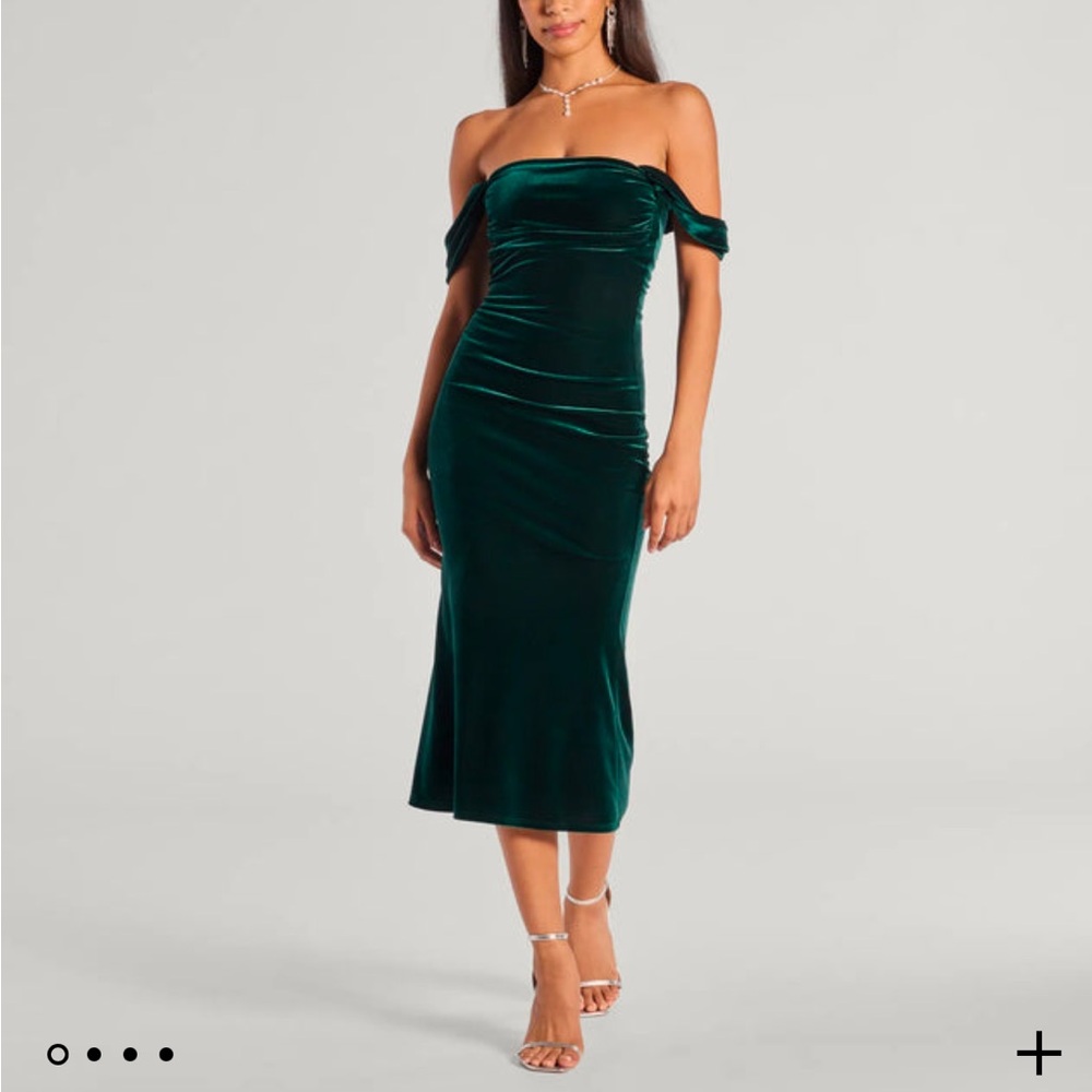 Velvet off the shoulder midi dress